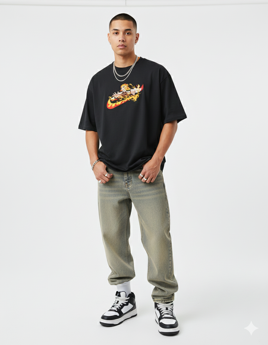 The Flame Hashira Swoosh Unisex Oversized Tee
