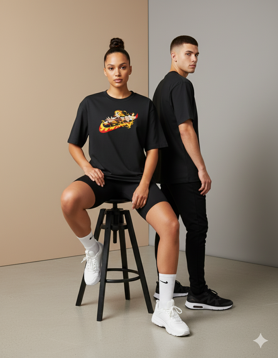 The Flame Hashira Swoosh Unisex Oversized Tee