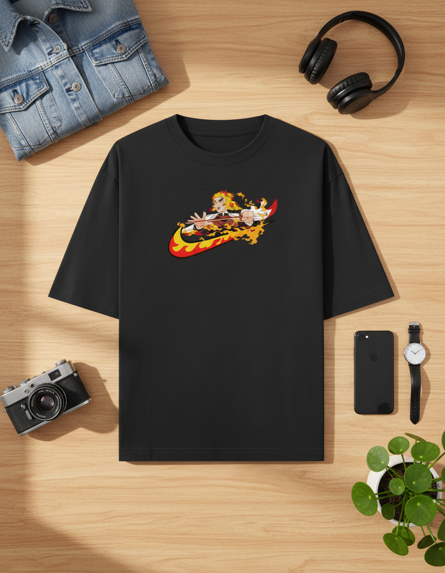 The Flame Hashira Swoosh Unisex Oversized Tee