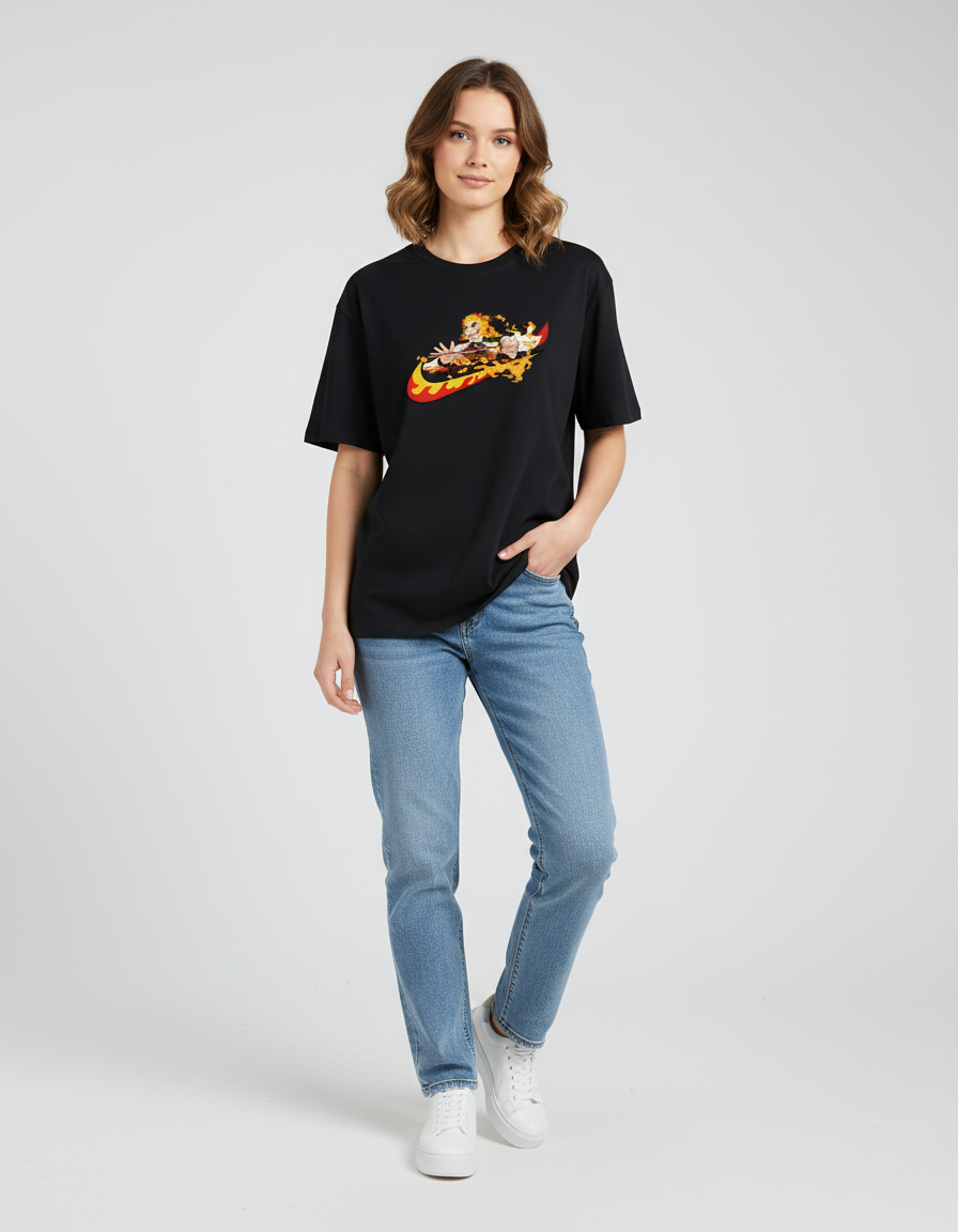 The Flame Hashira Swoosh Unisex Oversized Tee